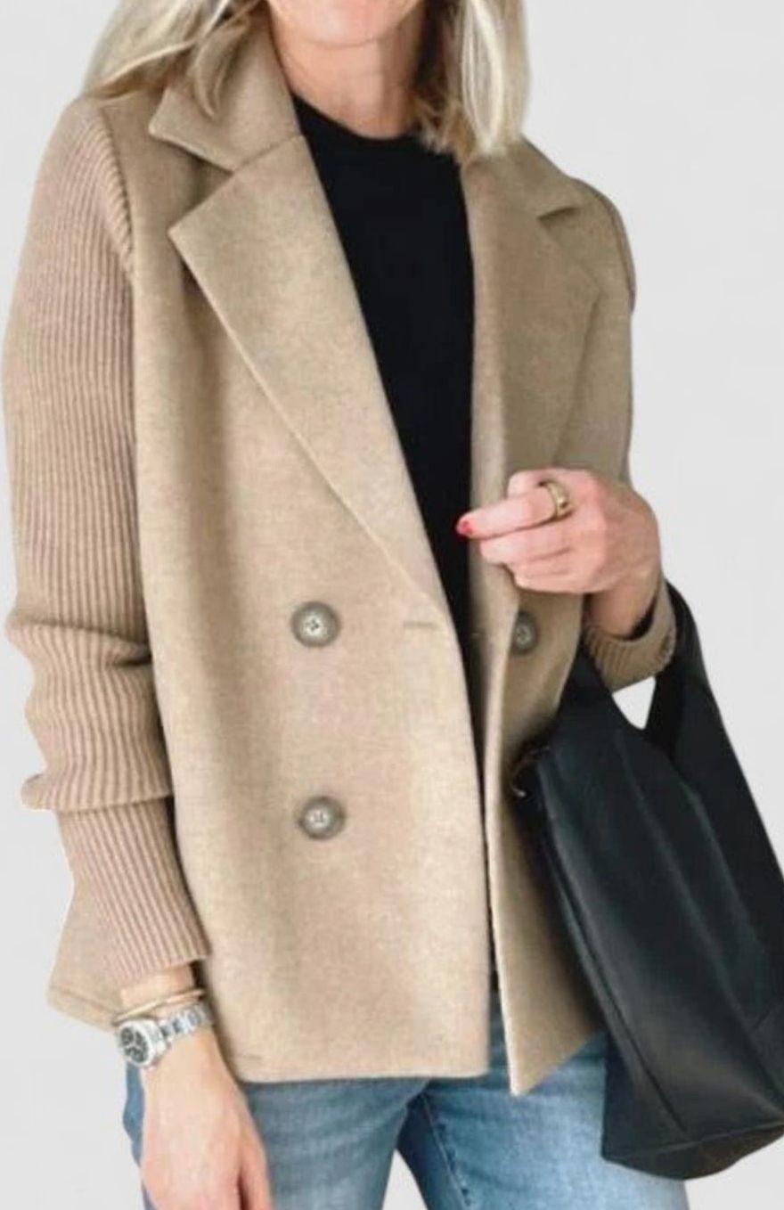 Blazer de punto entallado cruzado para mujer con mangas de punto