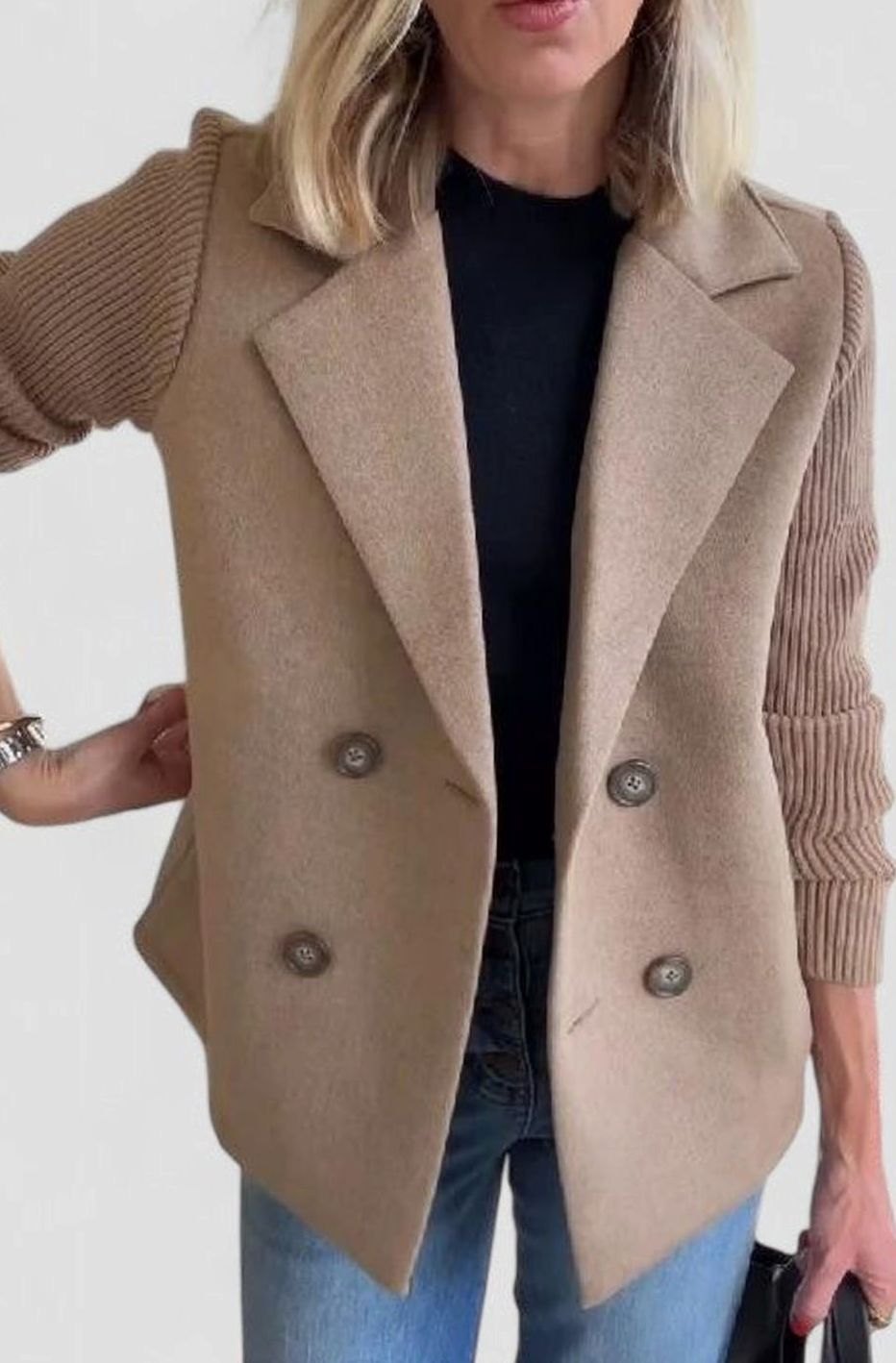 Blazer de punto entallado cruzado para mujer con mangas de punto