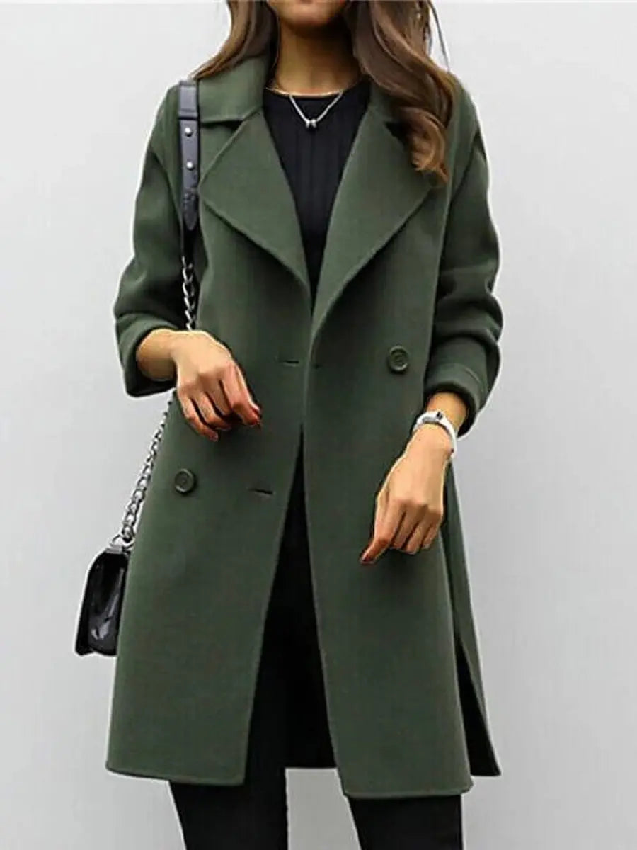 Abrigo-chaqueta largo de mujer de mezcla de lana con doble botonadura