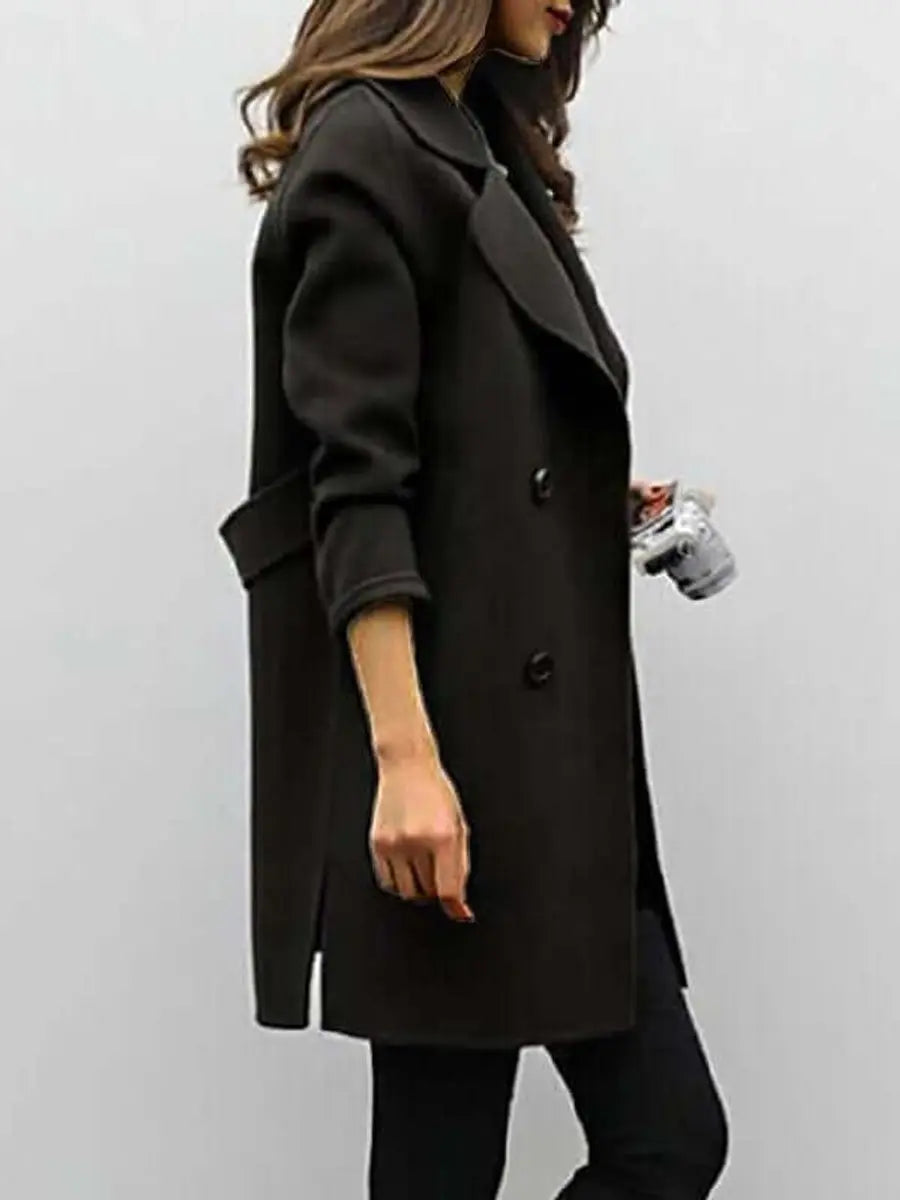 Abrigo-chaqueta largo de mujer de mezcla de lana con doble botonadura