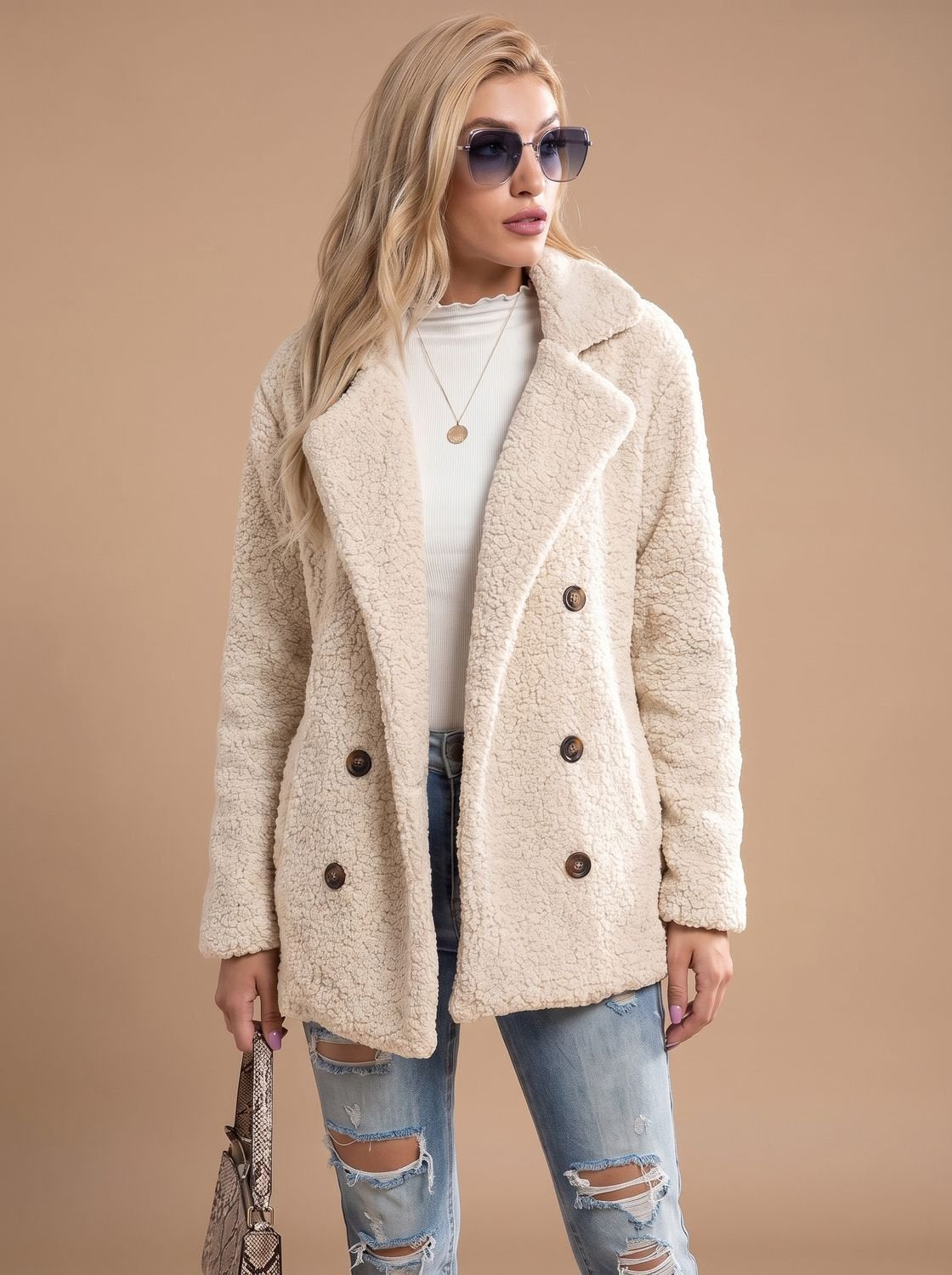 Freya | Abrigo extragrande de pelo sintético para mujer, estilo teddy, cruzado