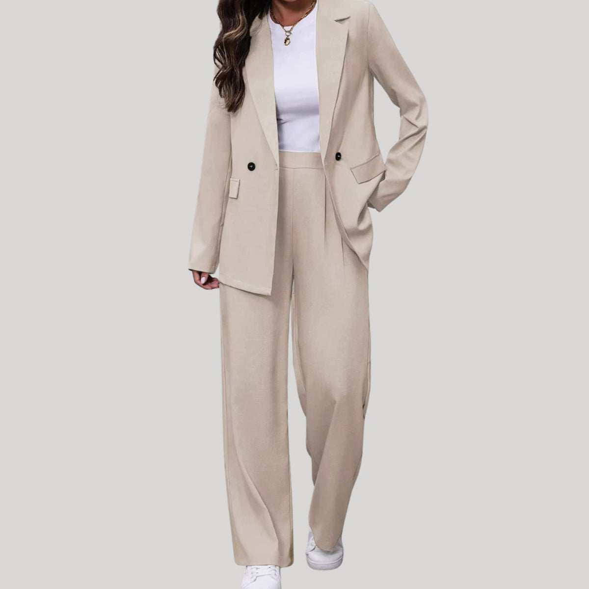 Traje de pantalón de sastrería de mujer con doble botonadura y pierna ancha, burdeos