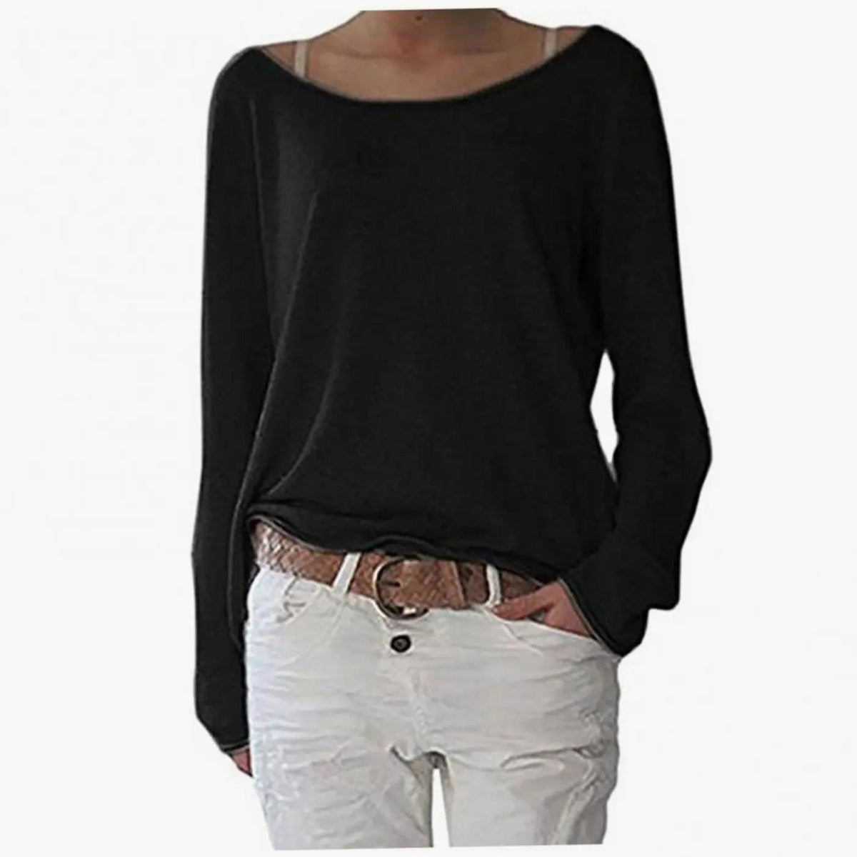 Jersey de punto básico de mujer con cuello redondo y manga larga