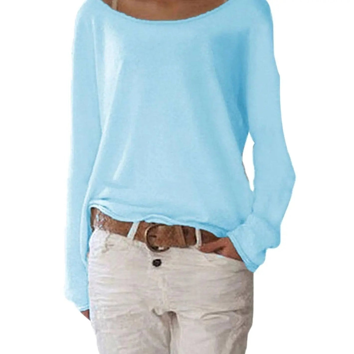 Jersey de punto básico de mujer con cuello redondo y manga larga
