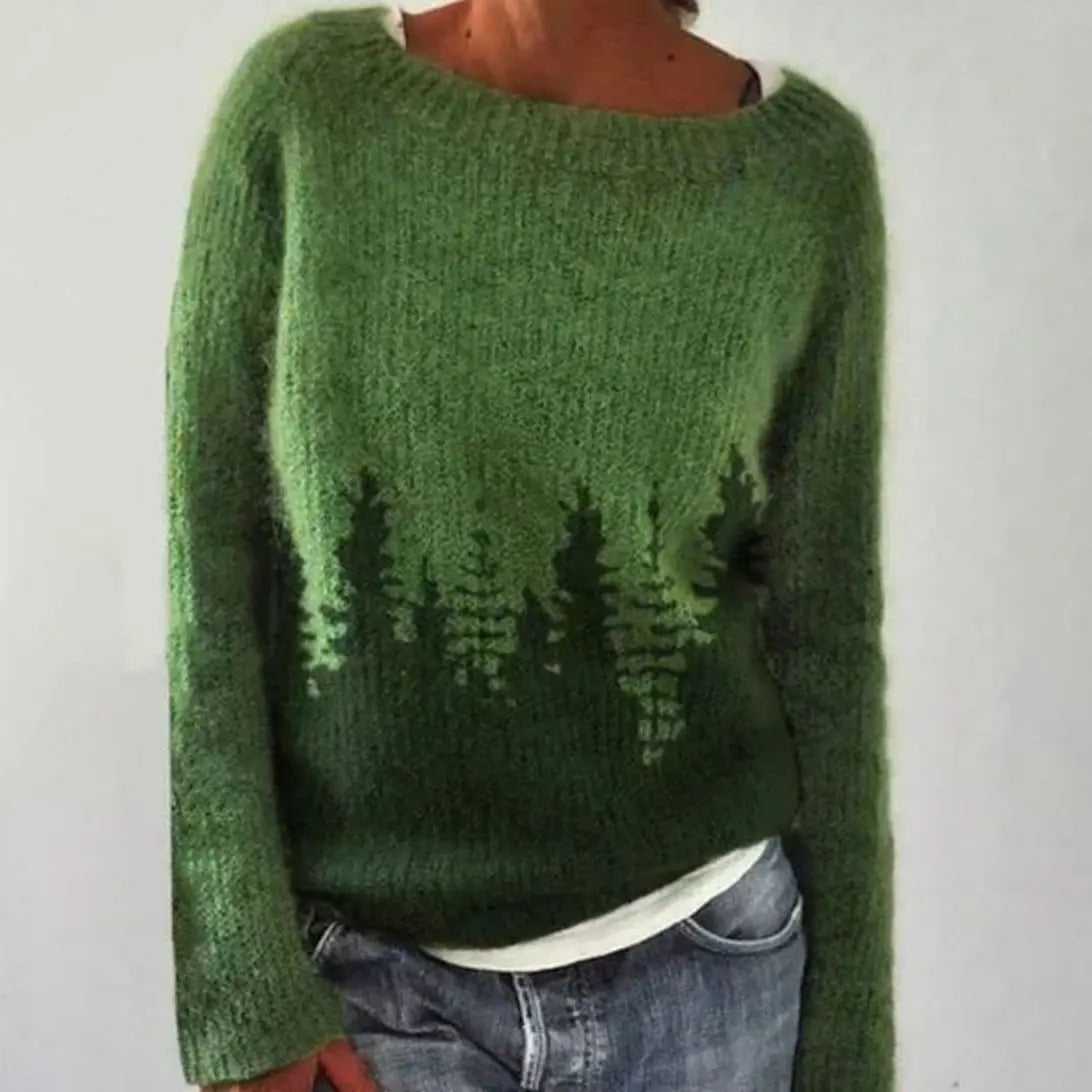 Jersey de punto Fair Isle de mujer con cuello redondo y manga larga