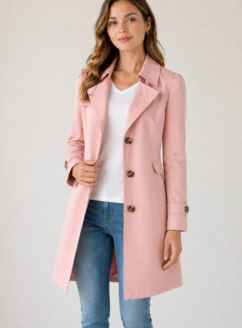 Gabardina corta entallada de corte sastre y con botones para mujer