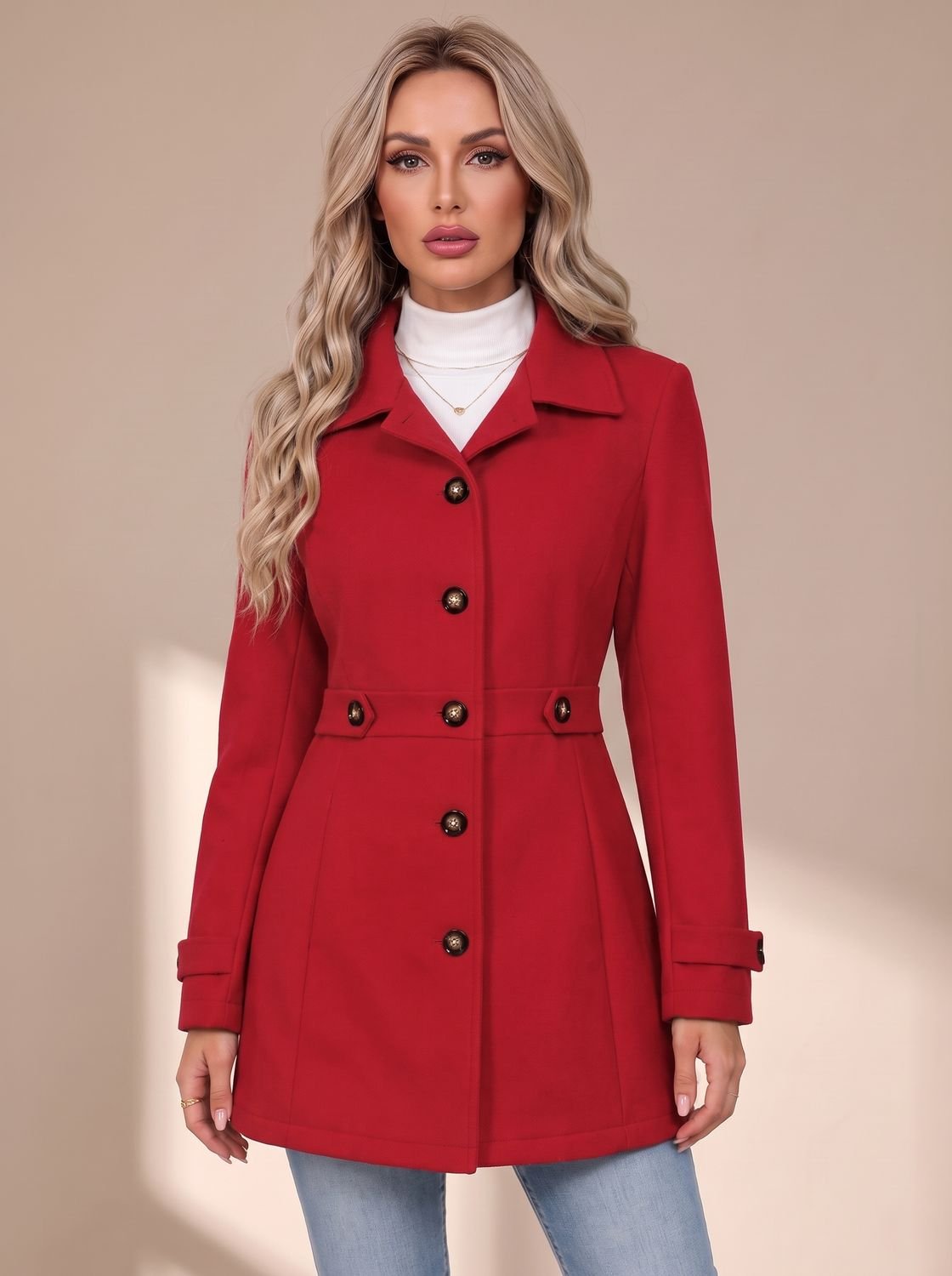 Mia | Abrigo entallado de lana para mujer, con botones delanteros y cintura definida