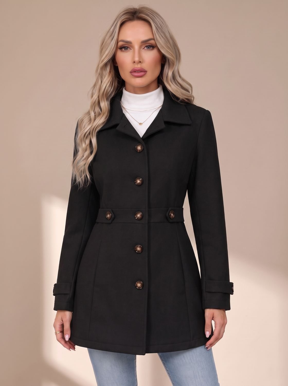Mia | Abrigo entallado de lana para mujer, con botones delanteros y cintura definida