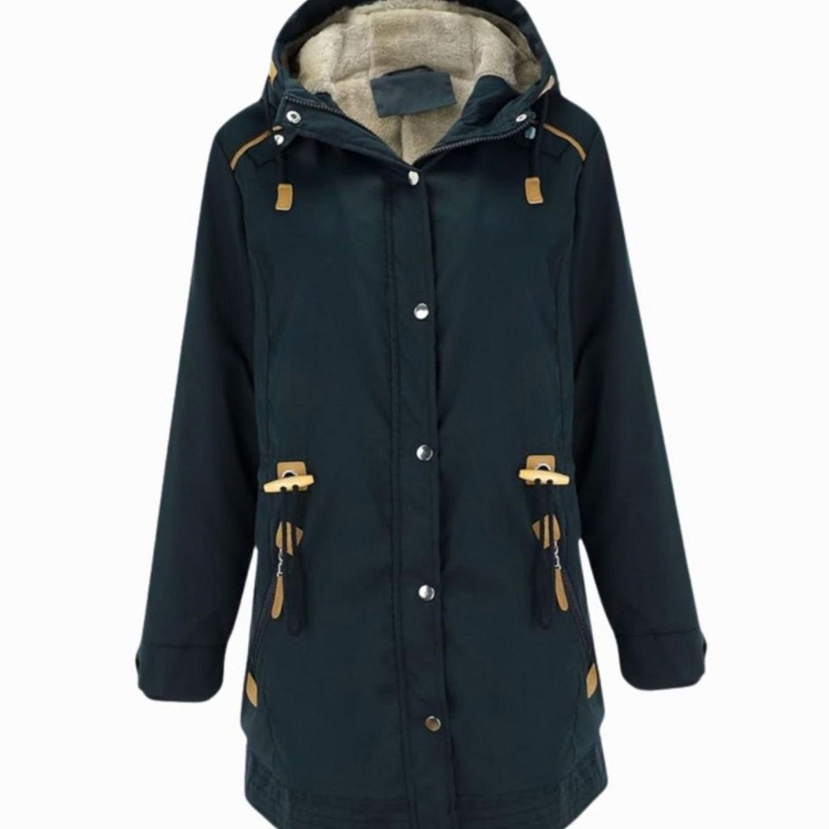 Abrigo parka con capucha, forro polar y cintura ajustable para mujer