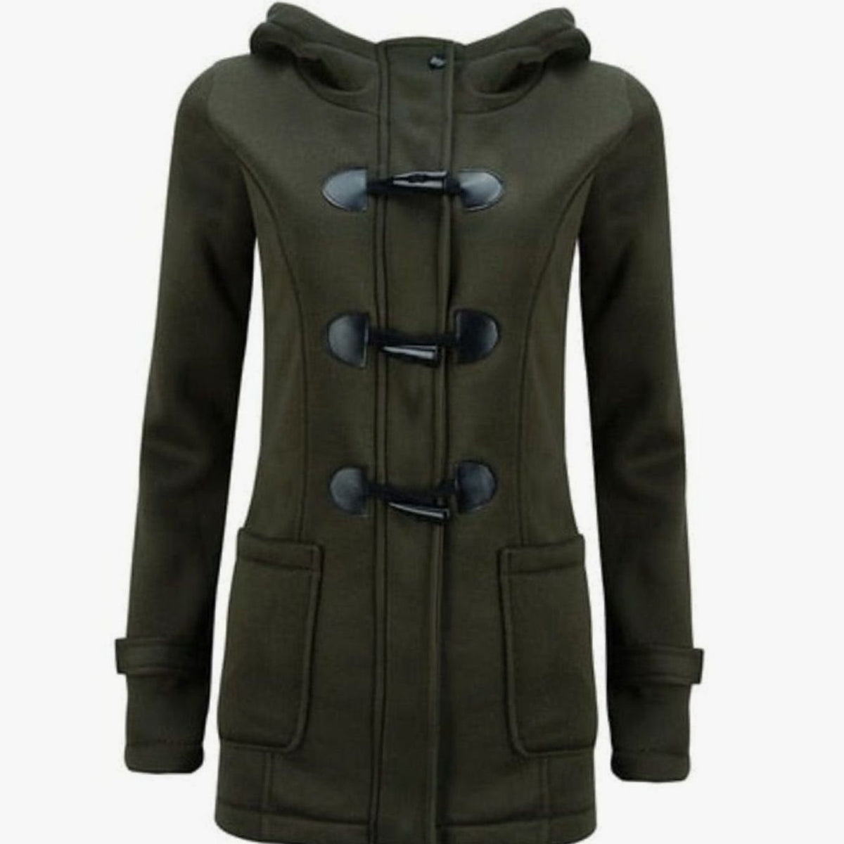 Abrigo de invierno con capucha, forro polar y botones de palanca para mujer