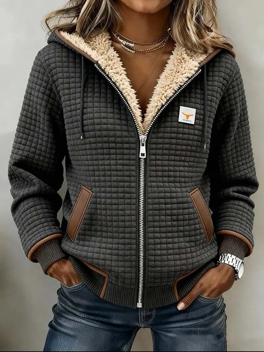 Chaqueta acolchada con capucha, cremallera y forro polar sherpa para mujer