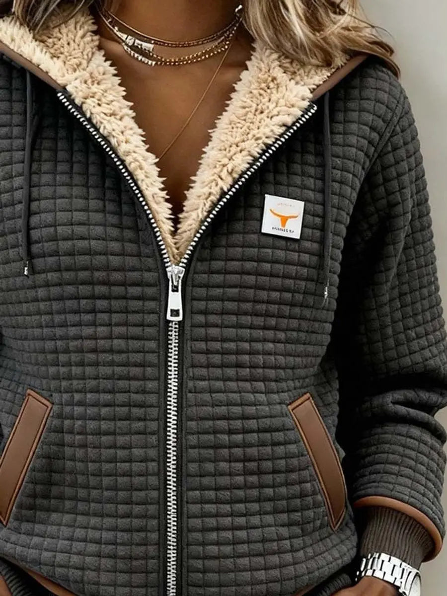 Chaqueta acolchada con capucha, cremallera y forro polar sherpa para mujer