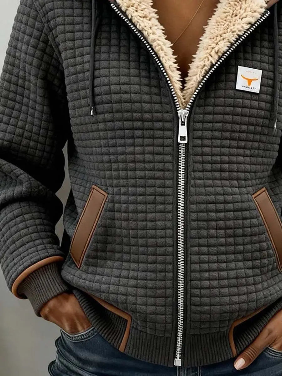Chaqueta acolchada con capucha, cremallera y forro polar sherpa para mujer