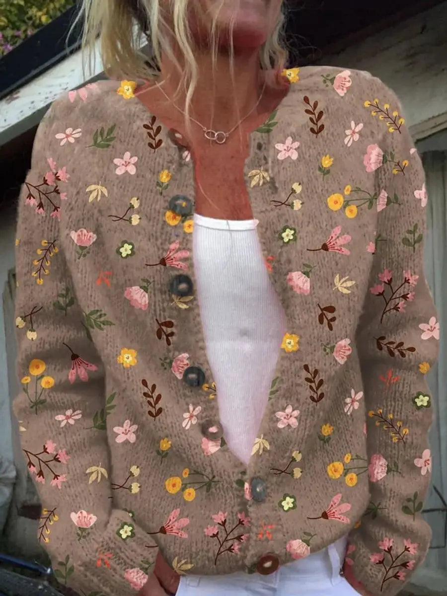 Chaleco cárdigan de punto con estampado floral y botones para mujer