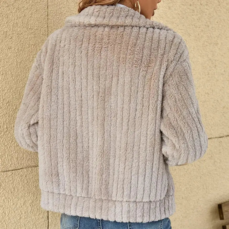 Chaqueta acolchada mullida con cremallera y abrigo de forro polar tipo teddy para mujer