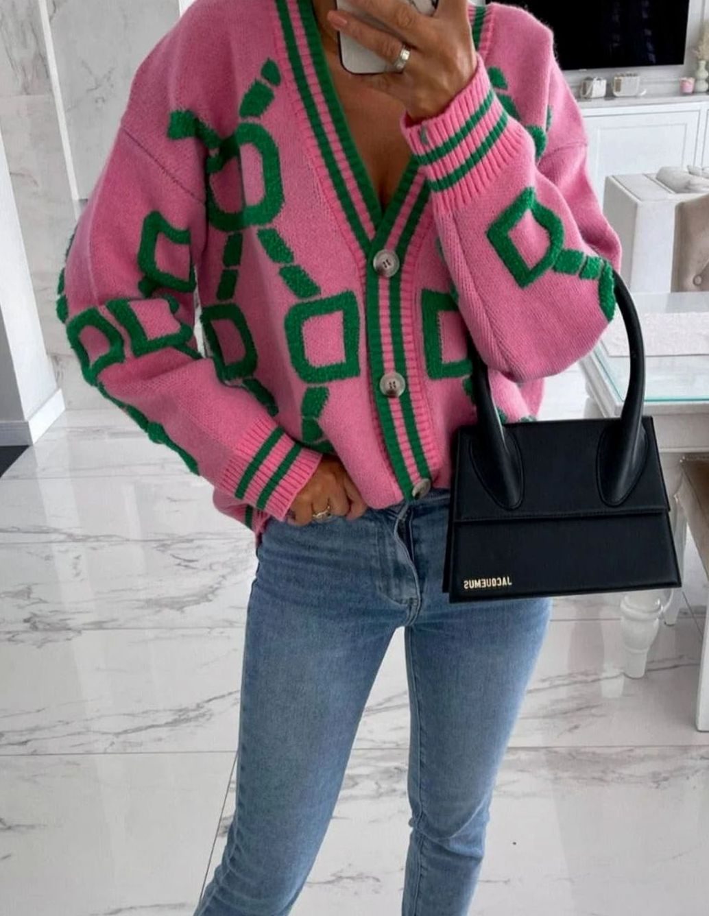 Cárdigan de punto para mujer, con estampado geométrico y botones