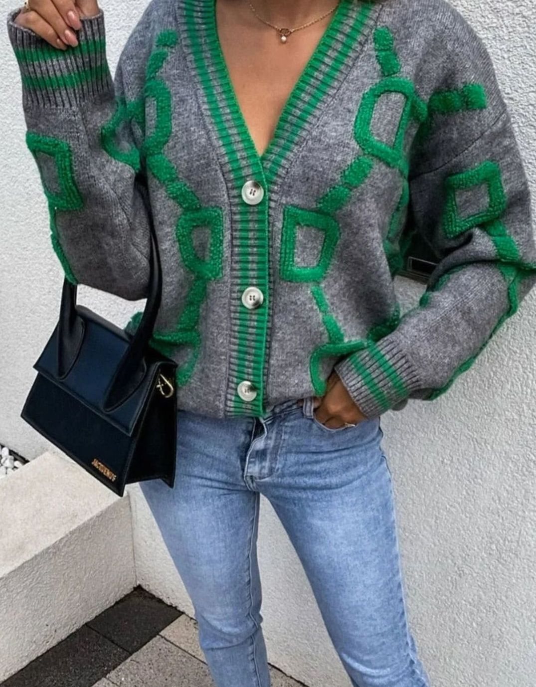 Cárdigan de punto para mujer, con estampado geométrico y botones