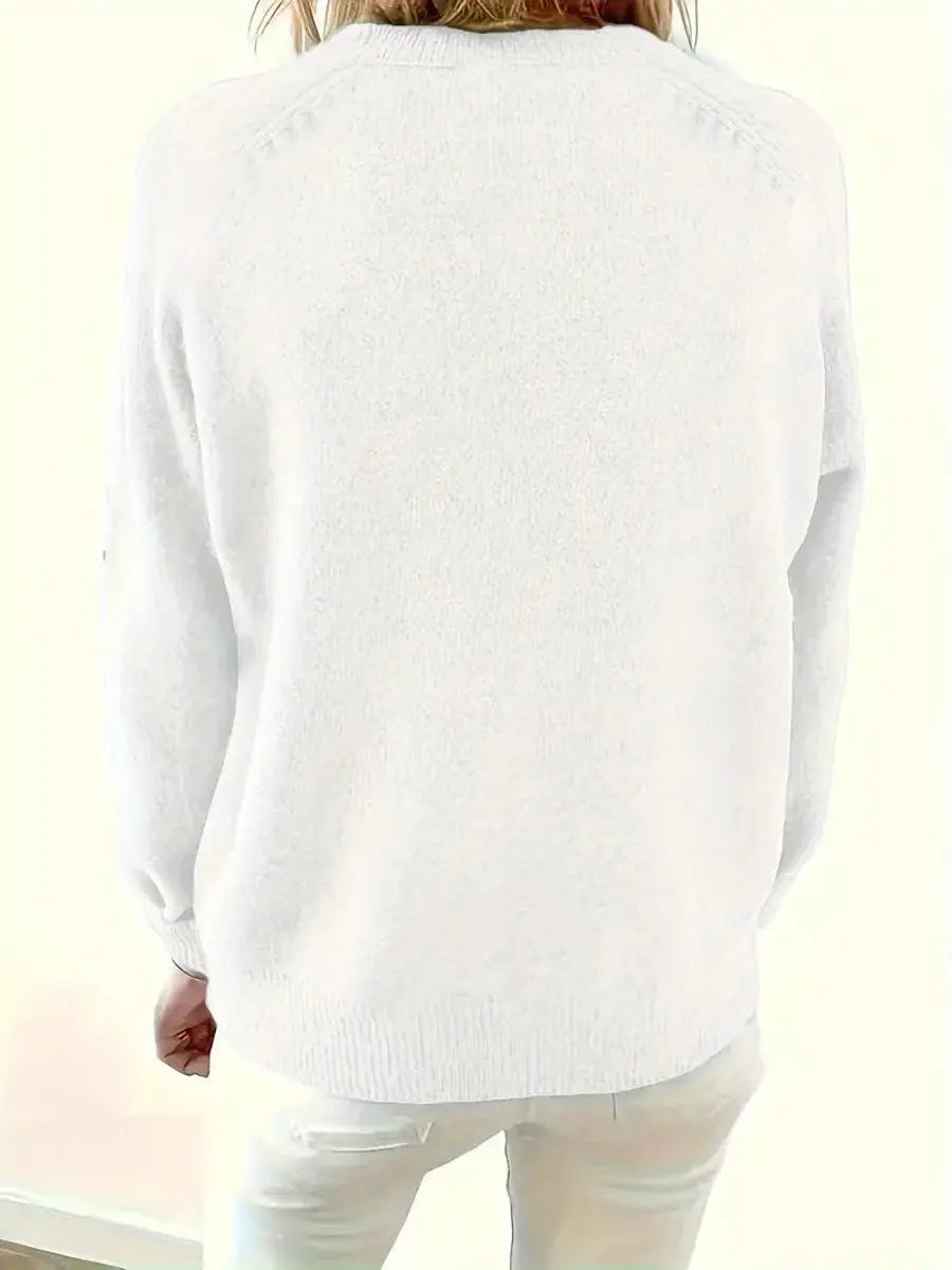 Jersey de punto para mujer, con media botonadura, cuello de pico y diseño tipo pulóver