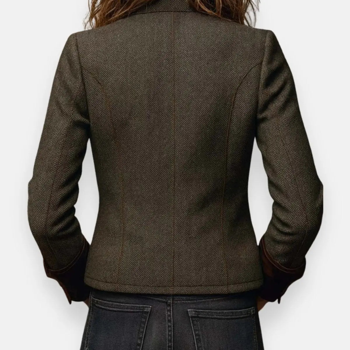 Chaqueta utilitaria acolchada de tweed de espiga para mujer, con detalles de botones dorados