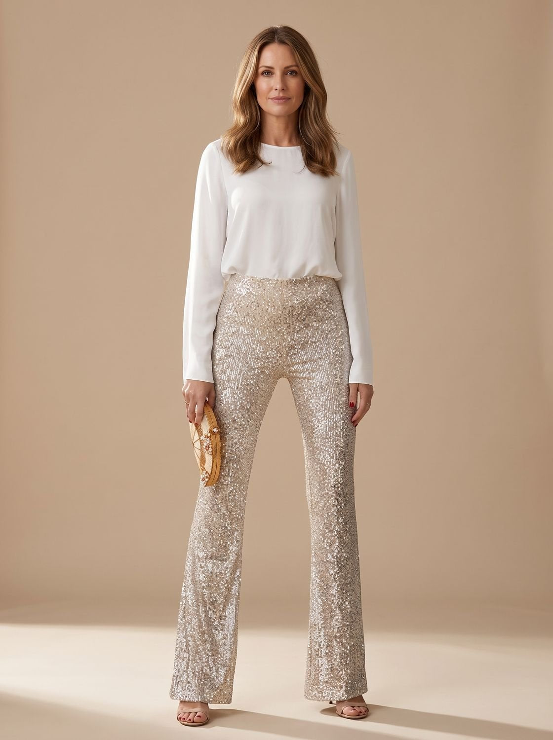 Freya | Pantalón acampanado de lentejuelas para mujer, de cintura alta, para fiestas y ocasiones especiales