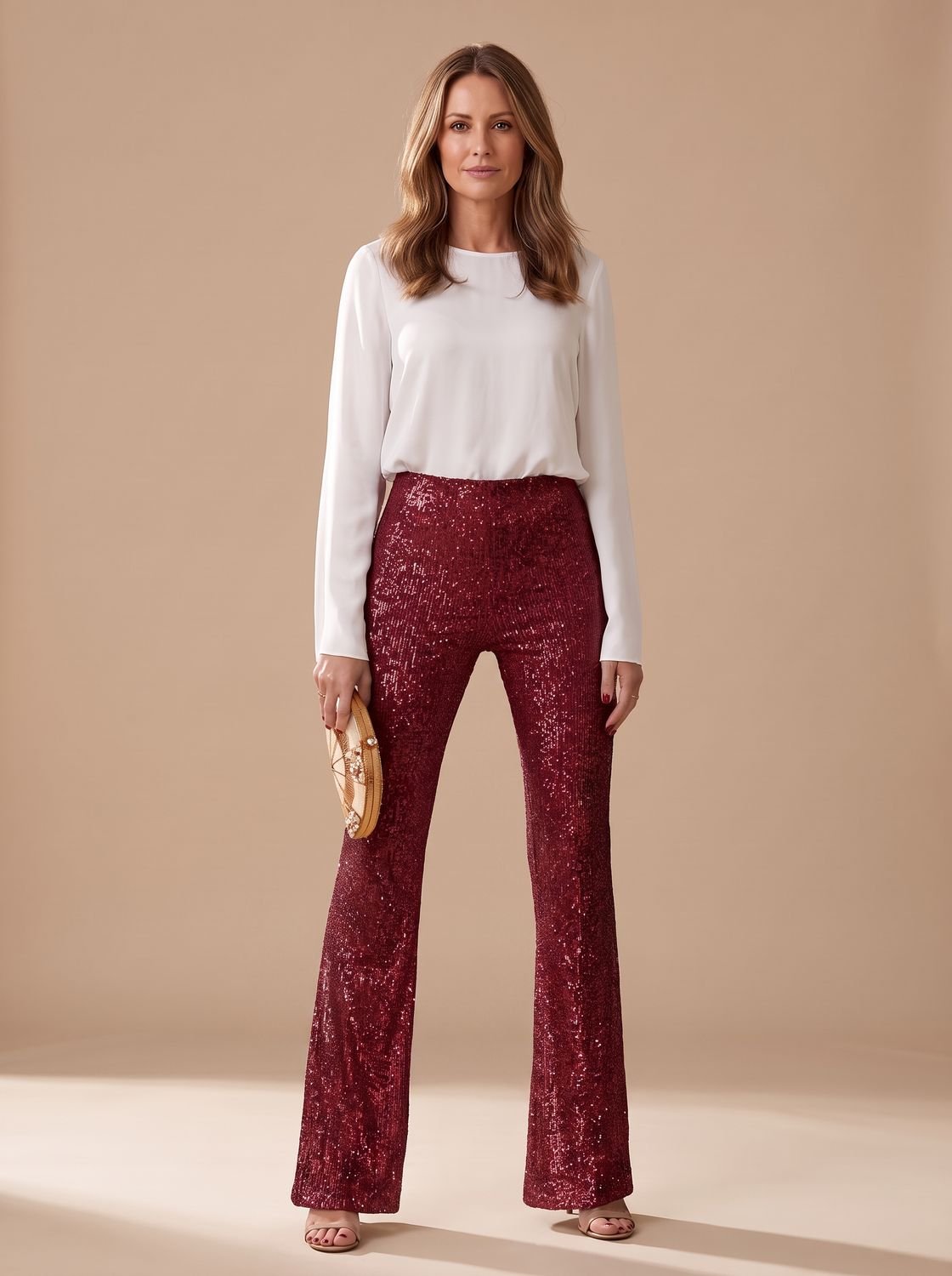Freya | Pantalón acampanado de lentejuelas para mujer, de cintura alta, para fiestas y ocasiones especiales