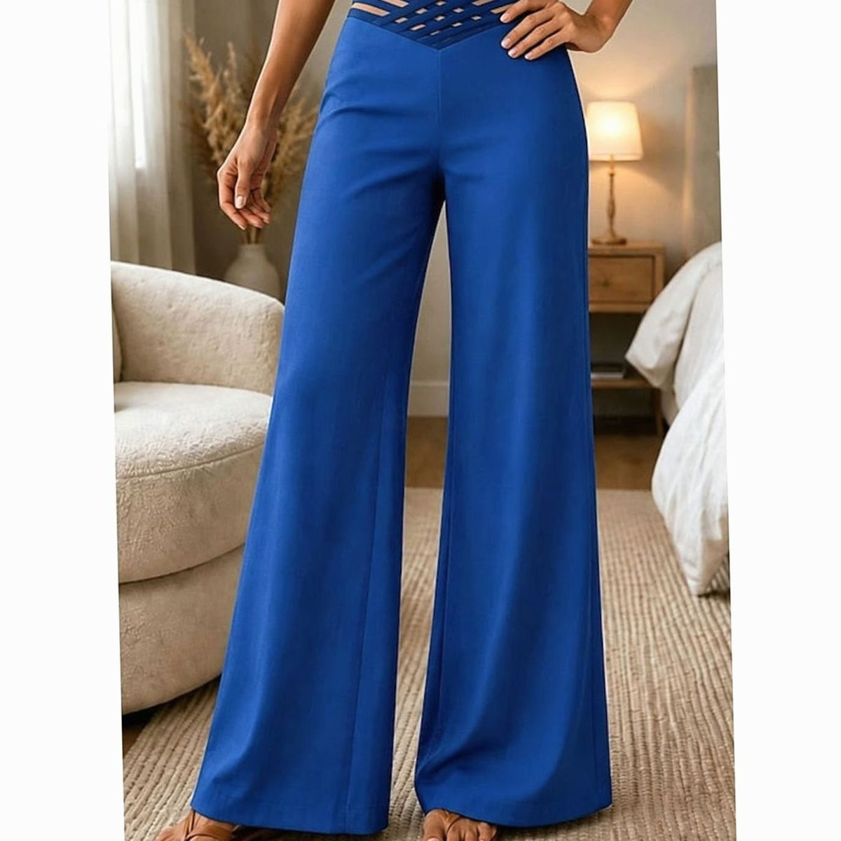 Pantalones de pierna ancha para mujer, de cintura alta y con cinturilla cruzada
