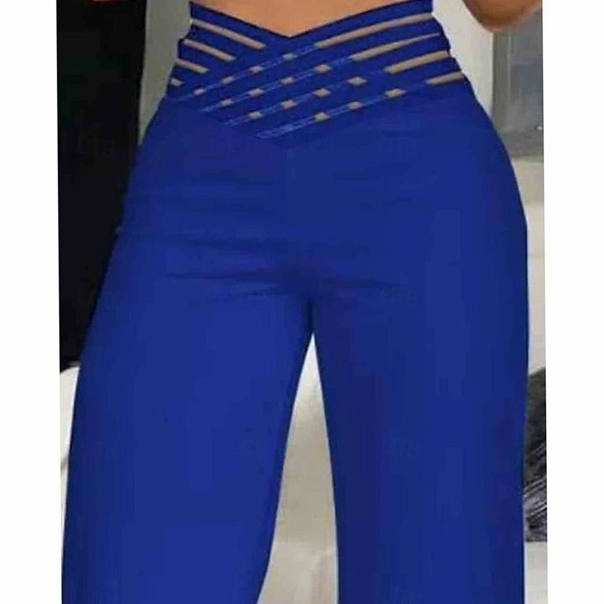 Pantalones de pierna ancha para mujer, de cintura alta y con cinturilla cruzada