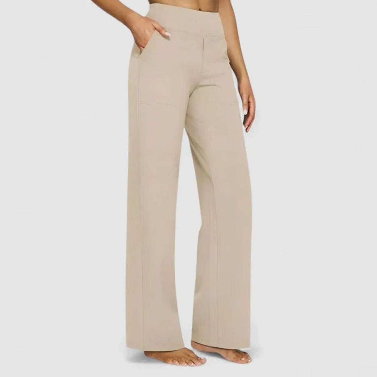 Pantalones rectos de pierna ancha para mujer, de cintura alta y con bolsillos