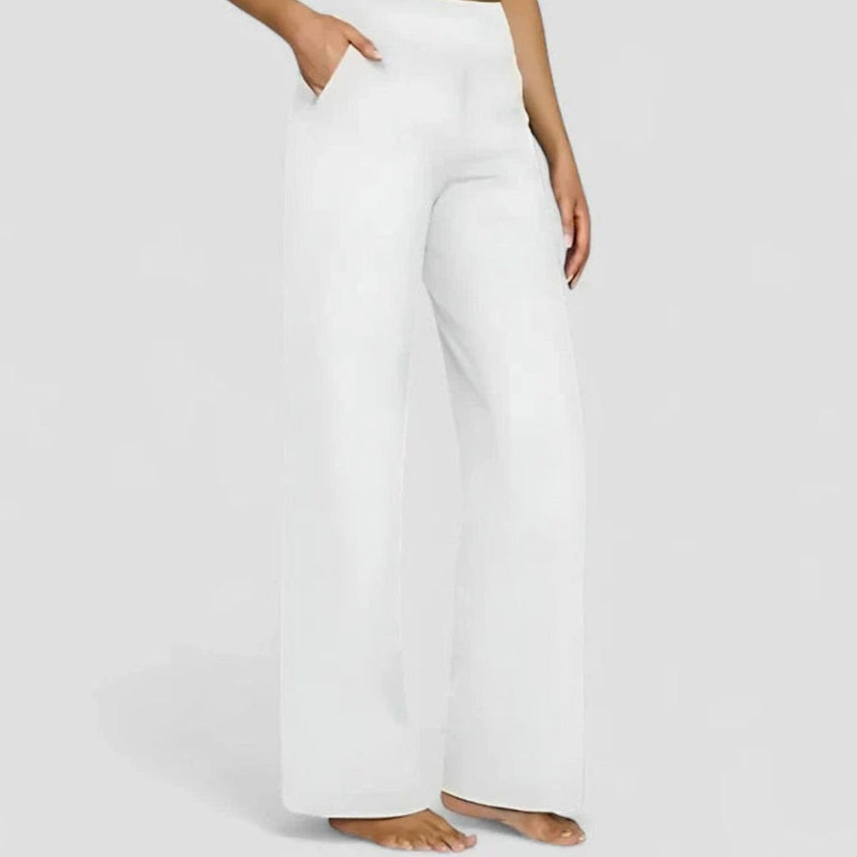 Pantalones rectos de pierna ancha para mujer, de cintura alta y con bolsillos