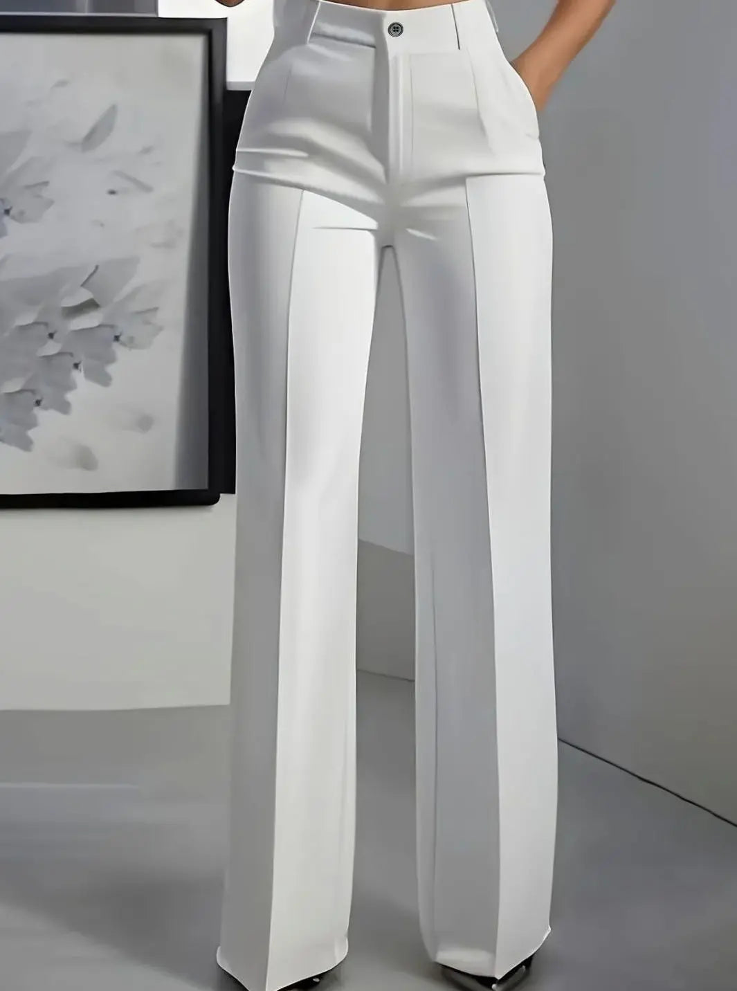 Pantalones de traje de vestir para mujer, de cintura alta y pierna ancha