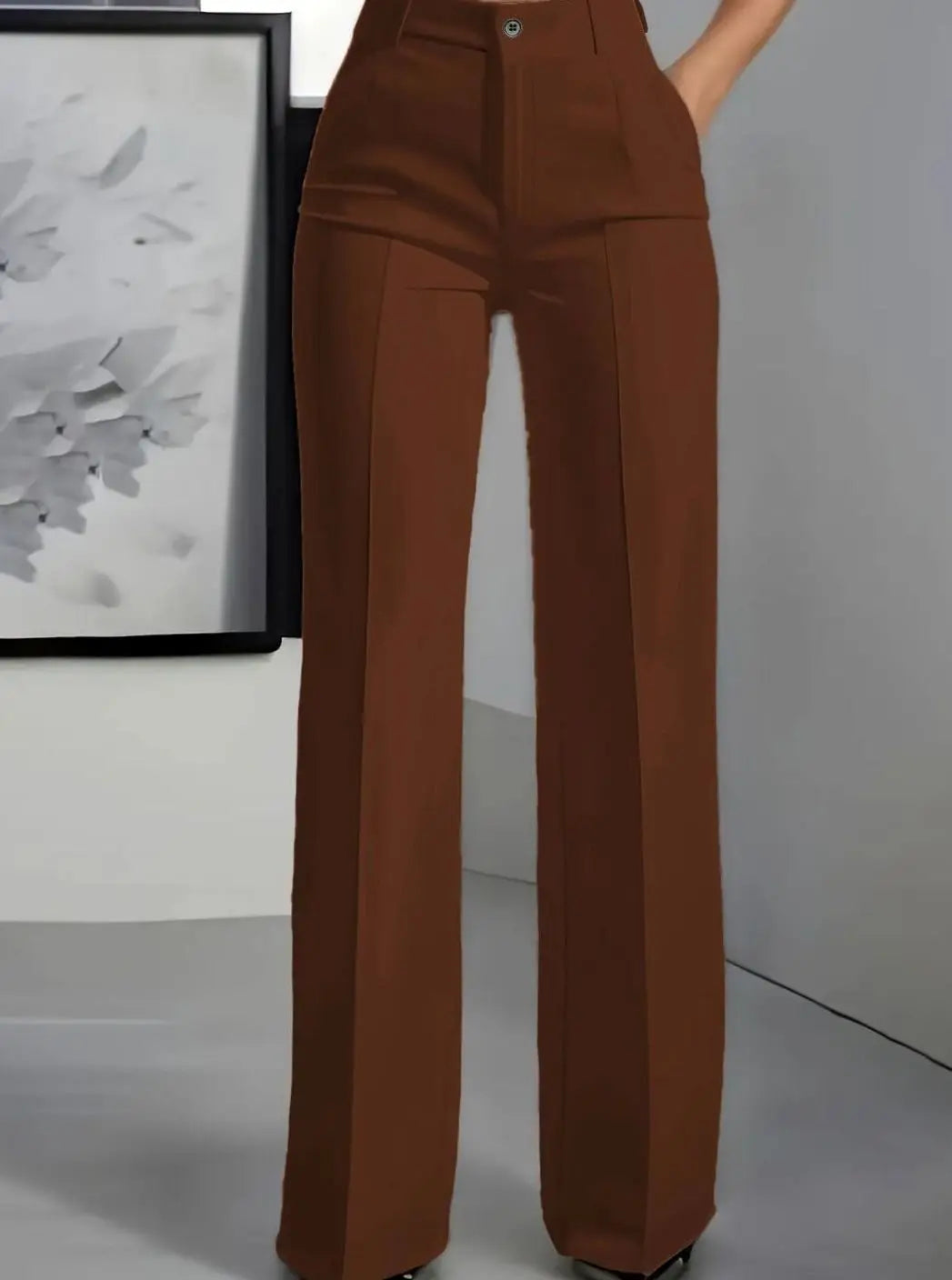 Pantalones de traje de vestir para mujer, de cintura alta y pierna ancha