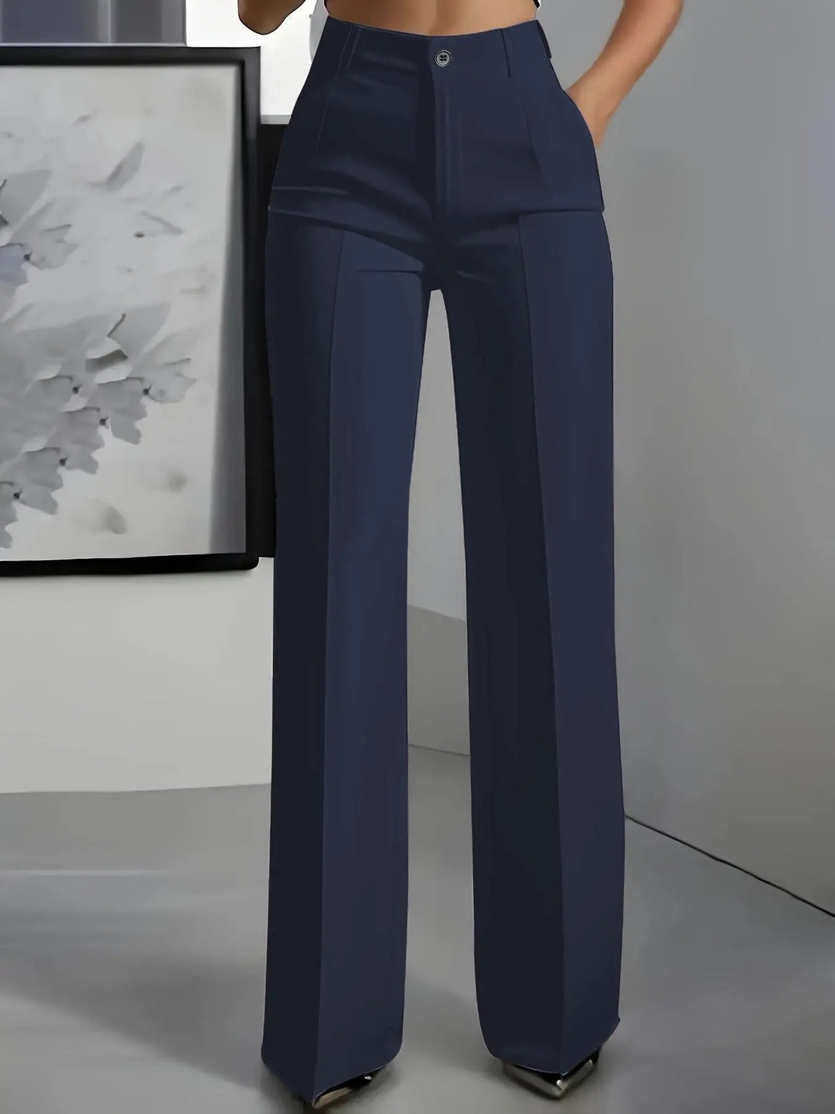 Pantalones de pierna ancha para mujer, de cintura alta y con pliegues delanteros