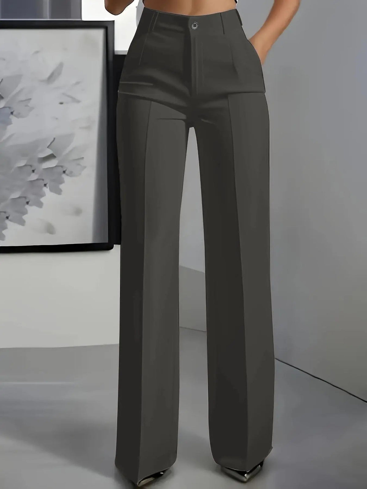 Pantalones de pierna ancha para mujer, de cintura alta y con pliegues delanteros