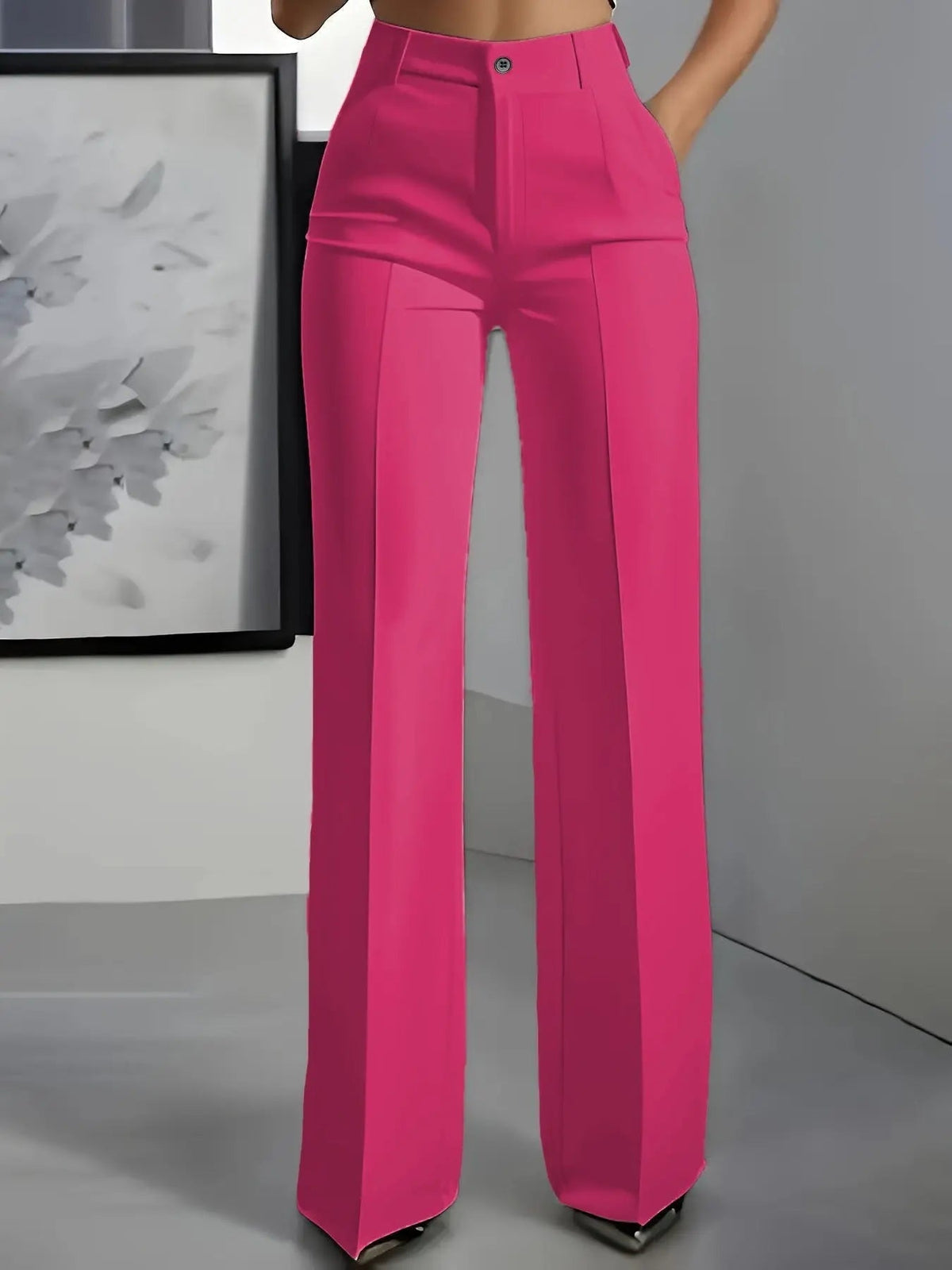 Pantalones de pierna ancha para mujer, de cintura alta y con pliegues delanteros