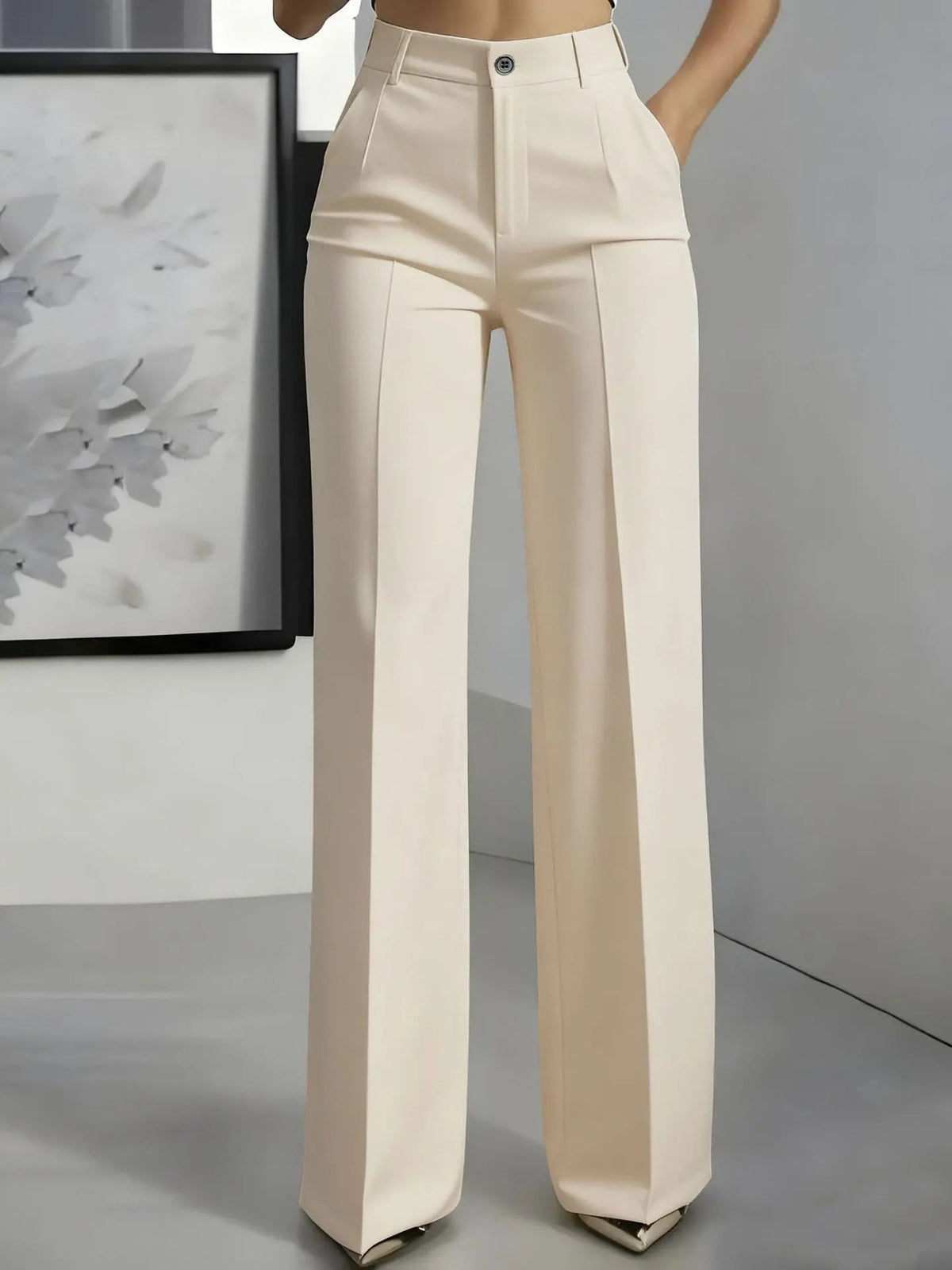 Pantalones de pierna ancha para mujer, de cintura alta y con pliegues delanteros