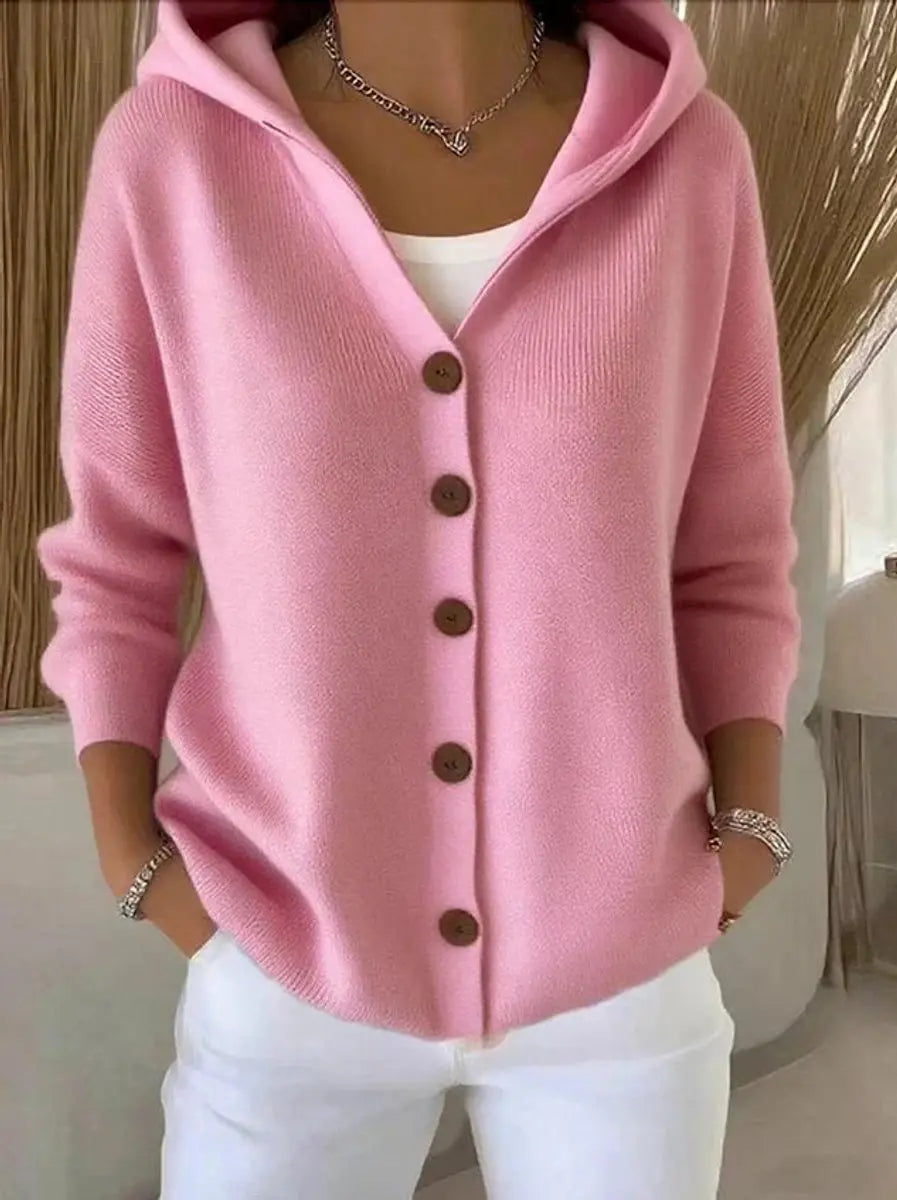Cárdigan de punto para mujer, con capucha, botones delanteros y corte holgado