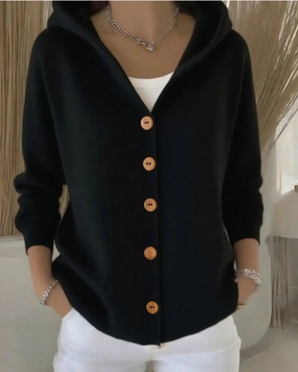 Cárdigan de punto para mujer, con capucha, botones delanteros y corte holgado