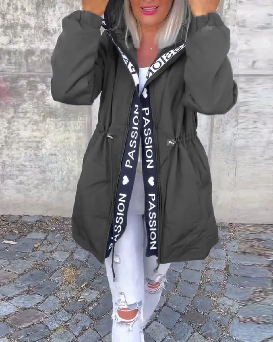 Abrigo midi para mujer, con capucha, cordón y corte holgado