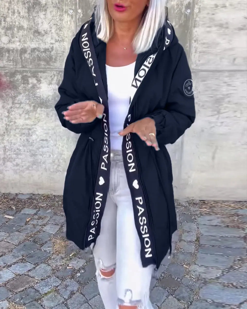 Abrigo midi para mujer, con capucha, cordón y corte holgado