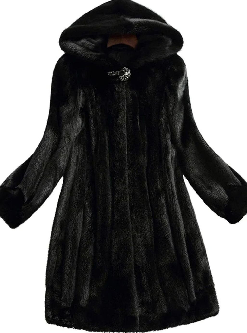 Abrigo largo de invierno de pelo sintético para mujer, con capucha