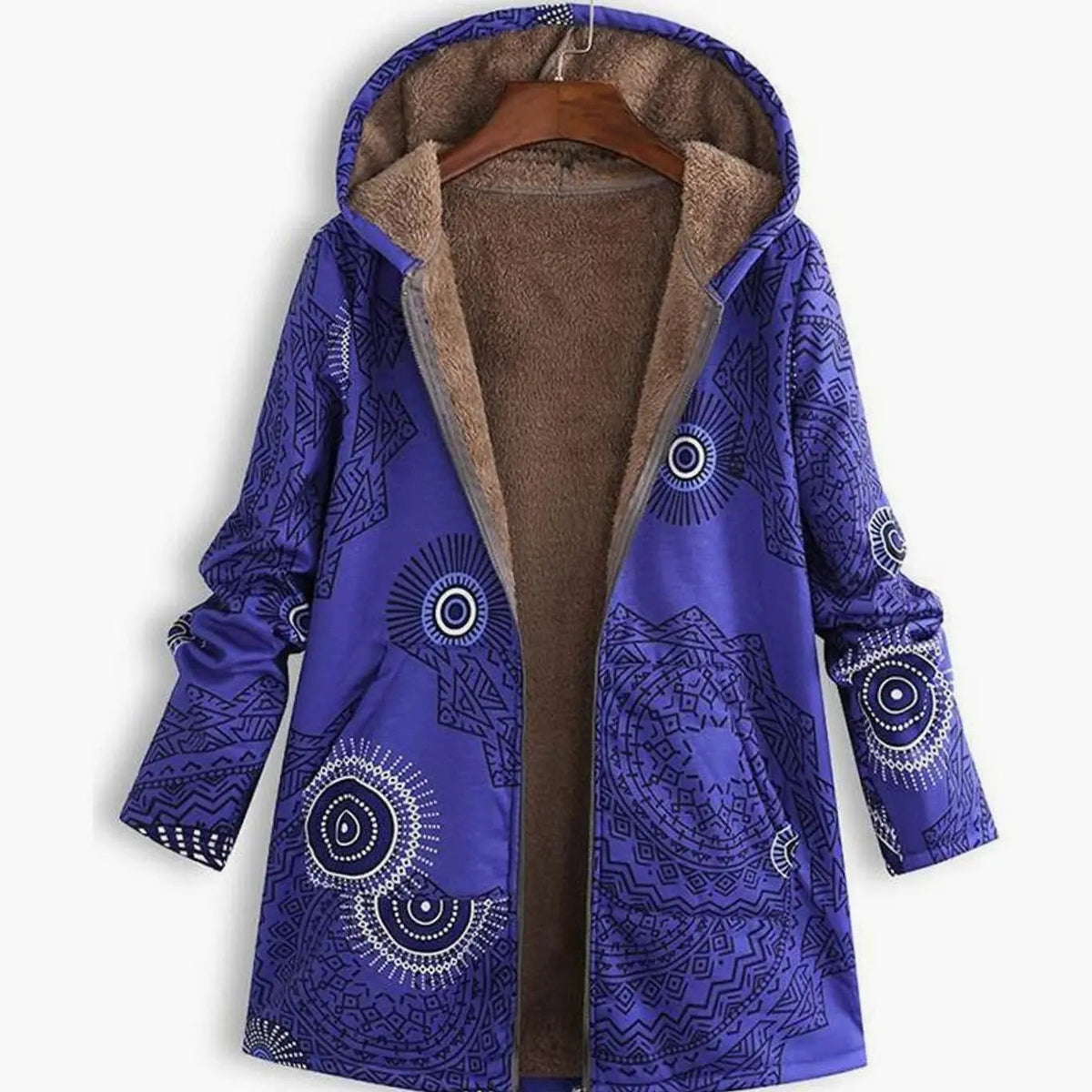 Abrigo floral de invierno para mujer, con capucha y forro de forro polar
