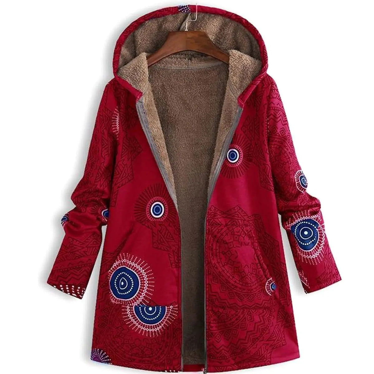 Abrigo floral de invierno para mujer, con capucha y forro de forro polar