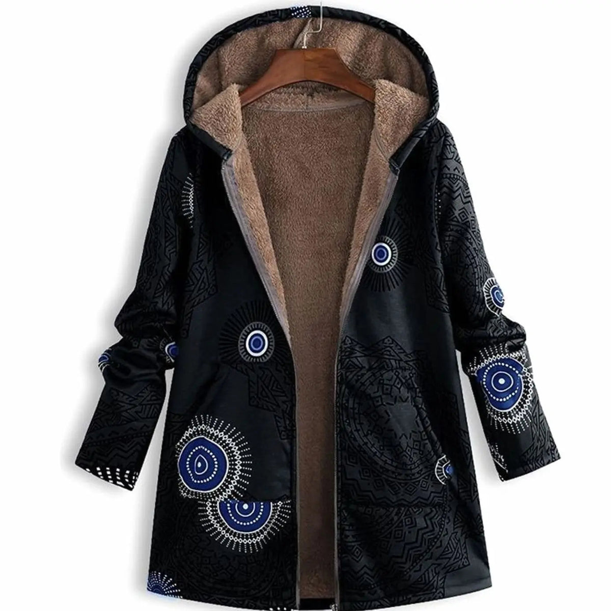 Abrigo floral de invierno para mujer, con capucha y forro de forro polar