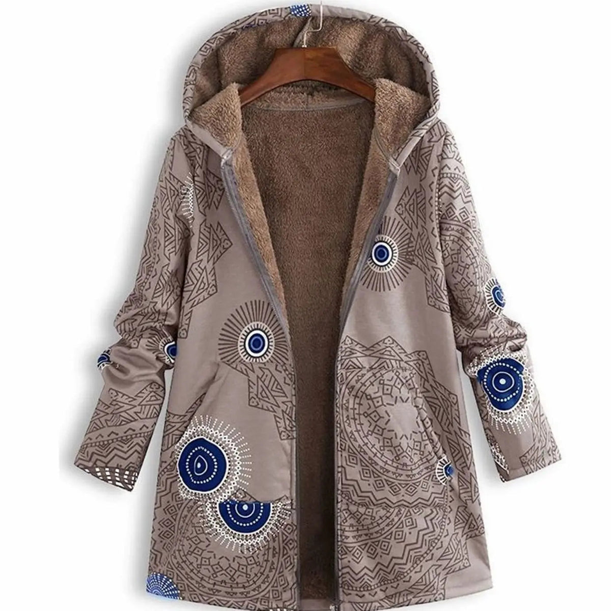 Abrigo floral de invierno para mujer, con capucha y forro de forro polar