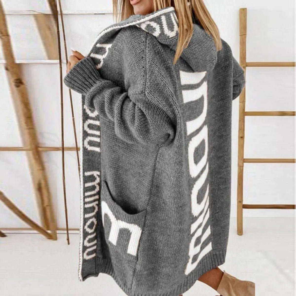 Chaqueta cárdigan de punto acolchada para mujer, con capucha y parte delantera abierta