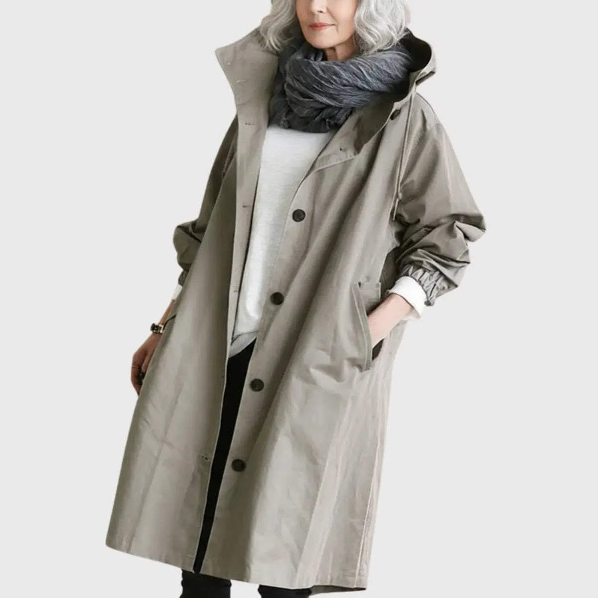 Gabardina larga impermeable para mujer, con capucha y corte holgado