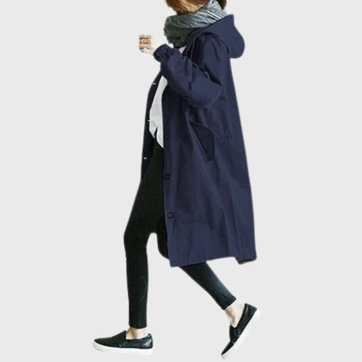 Gabardina larga impermeable para mujer, con capucha y corte holgado