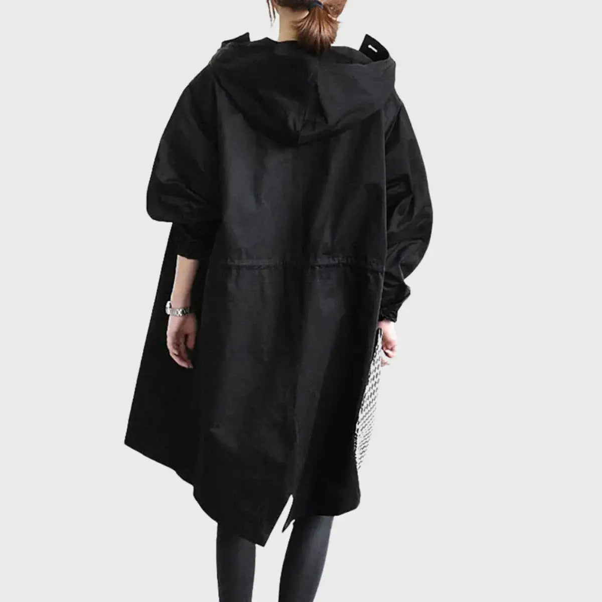 Gabardina larga impermeable para mujer, con capucha y corte holgado