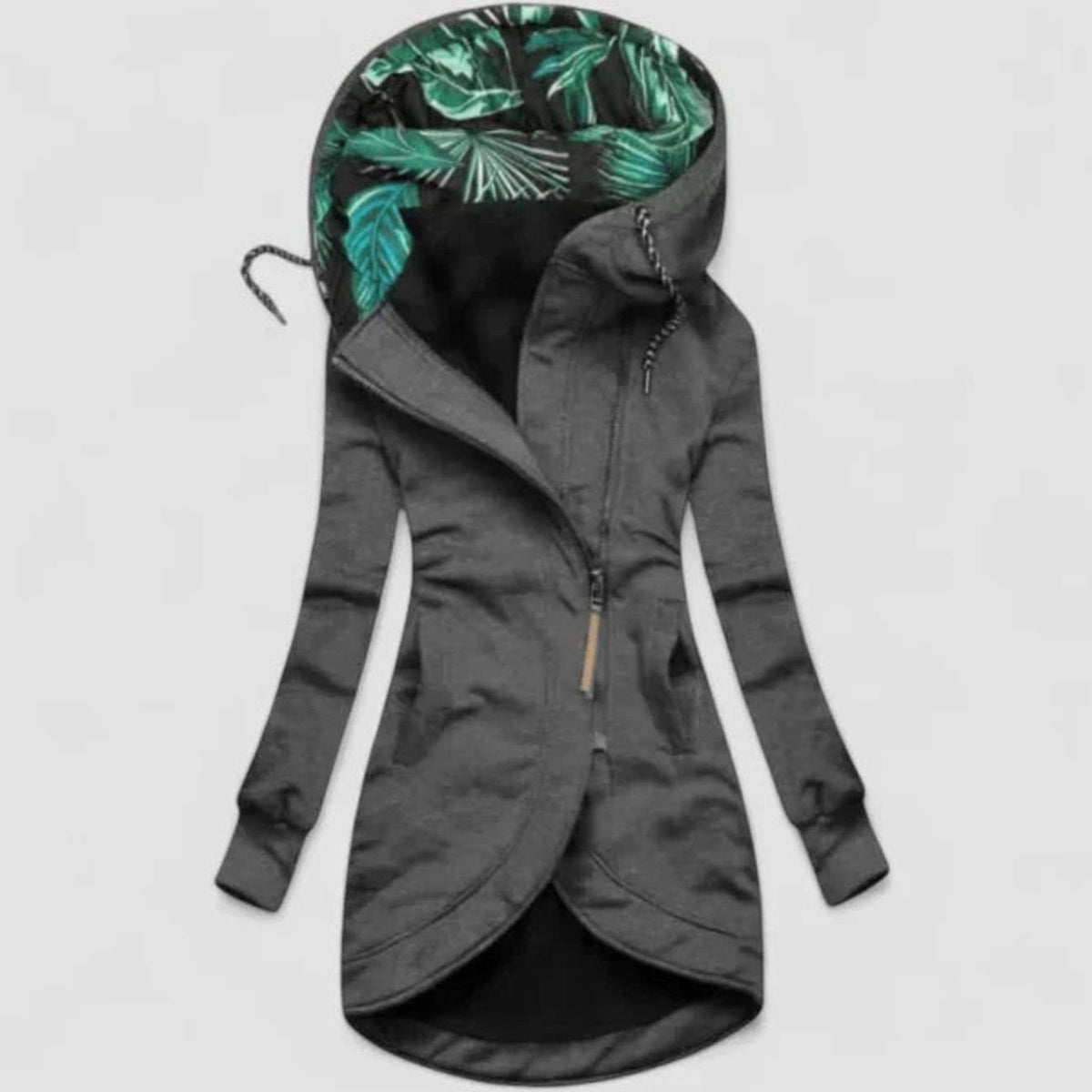 Chaqueta larga y cómoda para mujer, suave, con capucha y cierre de cremallera