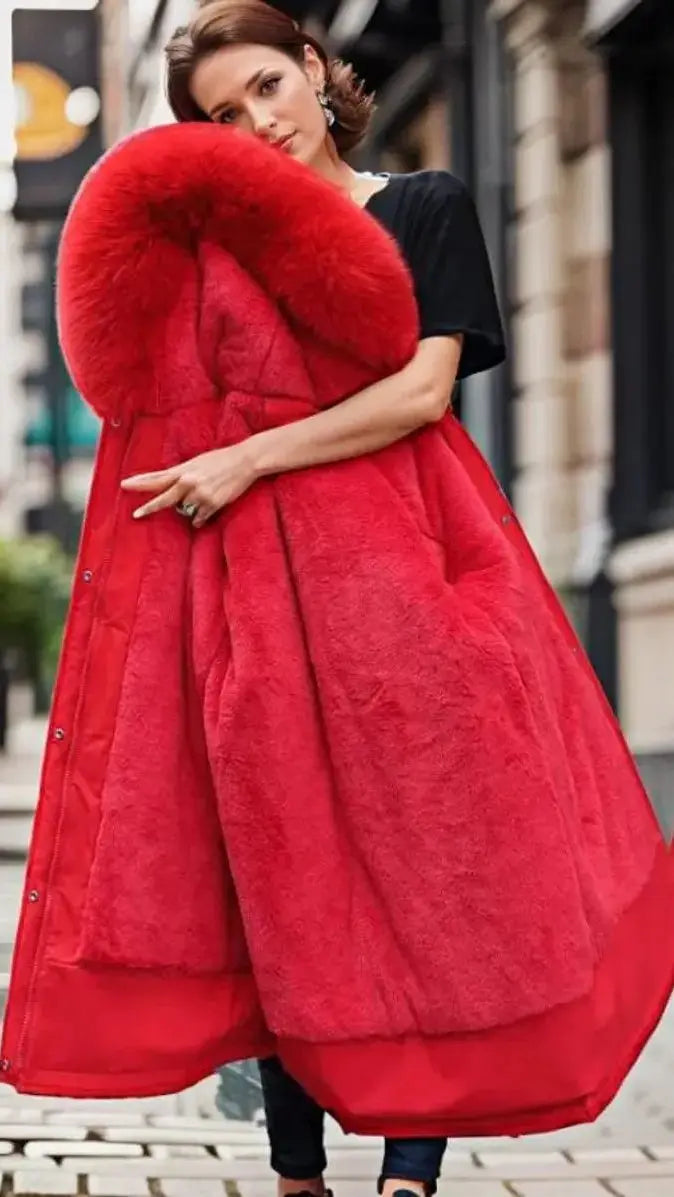 Parka de invierno impermeable para mujer, con capucha, ribete de pelo sintético y aislamiento térmico